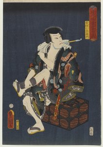 Herec Kataoka Nizaemon VIII jako Kumokiri Nizaemon, ze série Thieves in Designs of the Time, 1859 (barevný dřevotisk)